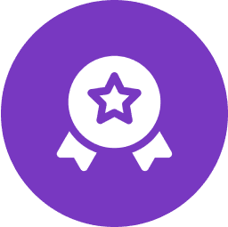 Award badge icon with star, purple background.