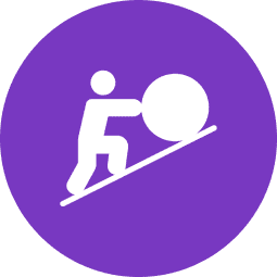 Person pushing boulder up a slope.